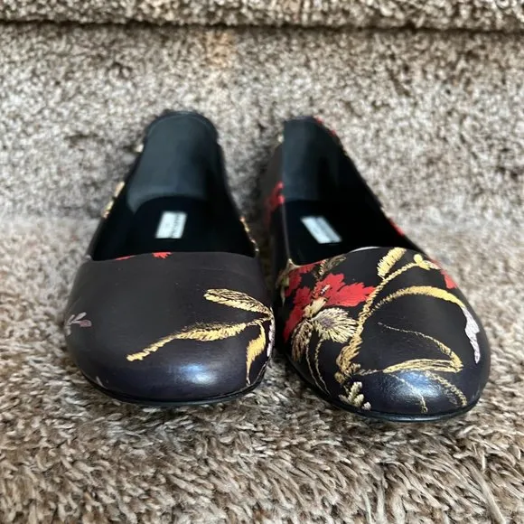 Balenciaga Women's Black Floral Leather Ballet Flats