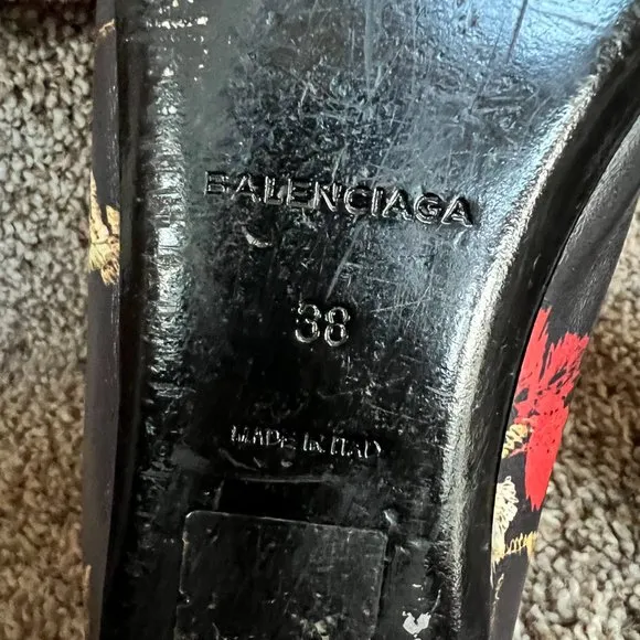 Balenciaga Women's Black Floral Leather Ballet Flats