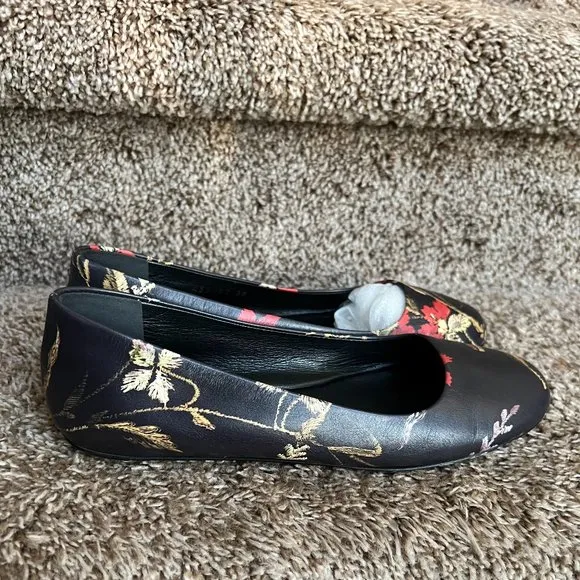 Balenciaga Women's Black Floral Leather Ballet Flats