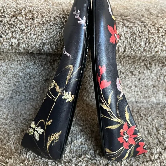 Balenciaga Women's Black Floral Leather Ballet Flats