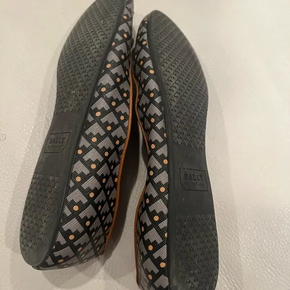 BALLY DULCINA FAWN COATED CANVAS LOGO LEATHER BOW BALLET FLATS