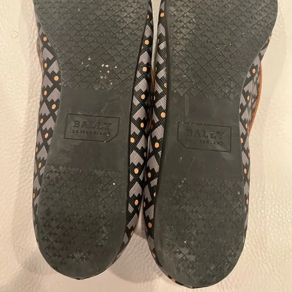 BALLY DULCINA FAWN COATED CANVAS LOGO LEATHER BOW BALLET FLATS