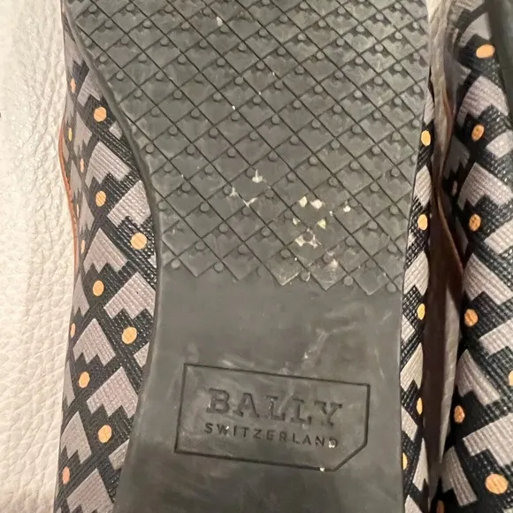 BALLY DULCINA FAWN COATED CANVAS LOGO LEATHER BOW BALLET FLATS