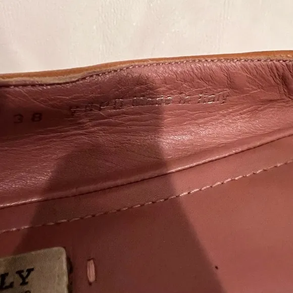 BALLY DULCINA FAWN COATED CANVAS LOGO LEATHER BOW BALLET FLATS