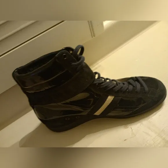 Bally men's vintage high top suede and leather luxury sneakers