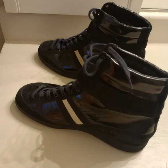 Bally men's vintage high top suede and leather luxury sneakers