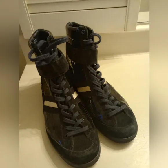Bally men's vintage high top suede and leather luxury sneakers