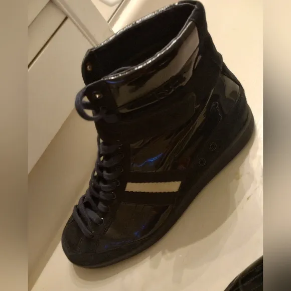 Bally men's vintage high top suede and leather luxury sneakers