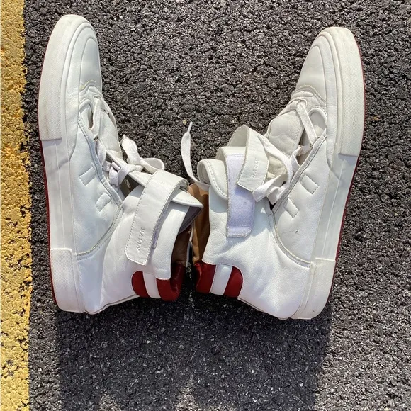 Bally White and Red High-Top Sneakers