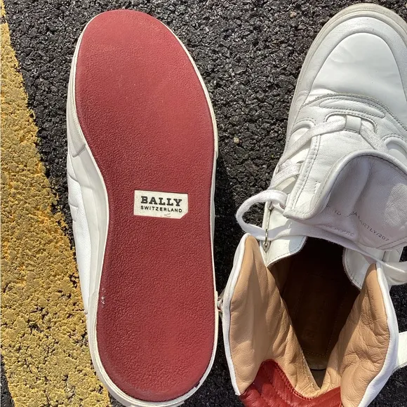 Bally White and Red High-Top Sneakers