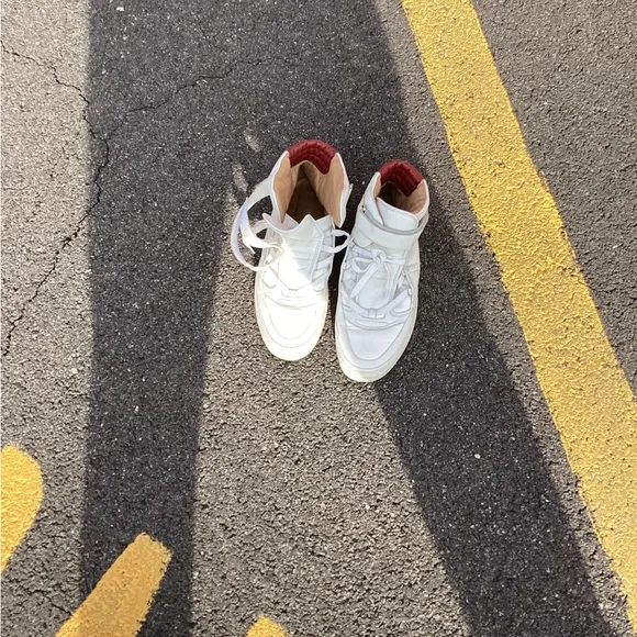 Bally White and Red High-Top Sneakers
