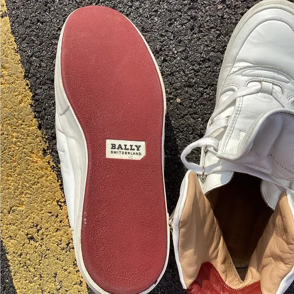 Bally White and Red High-Top Sneakers