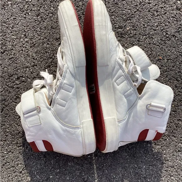 Bally White and Red High-Top Sneakers