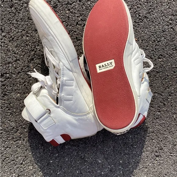 Bally White and Red High-Top Sneakers
