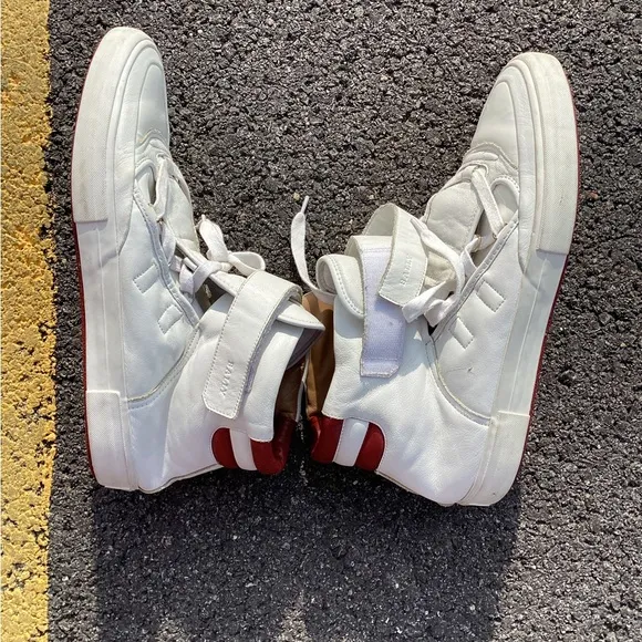 Bally White and Red High-Top Sneakers