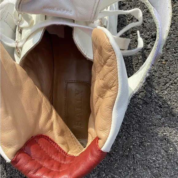 Bally White and Red High-Top Sneakers