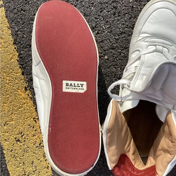Bally White and Red High-Top Sneakers