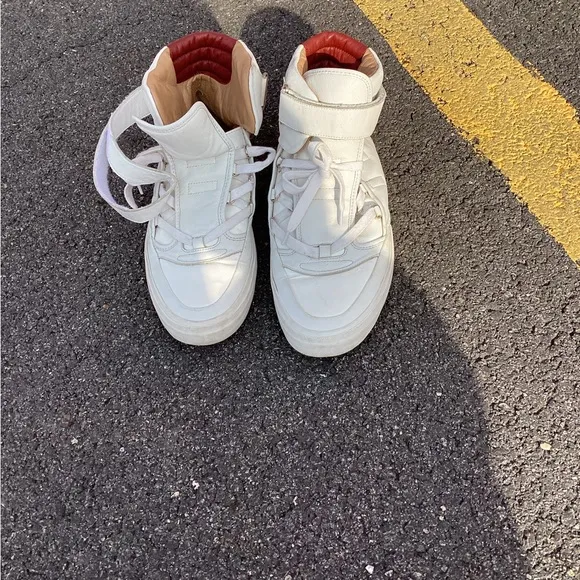 Bally White and Red High-Top Sneakers