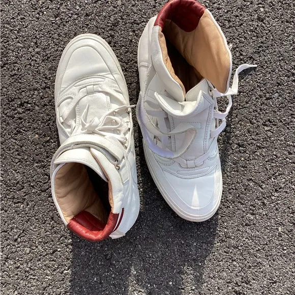 Bally White and Red High-Top Sneakers