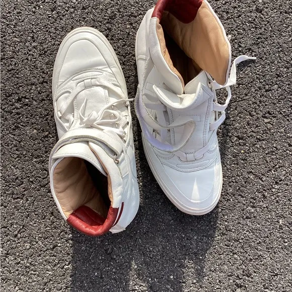 Bally White and Red High-Top Sneakers