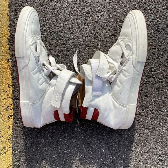 Bally White and Red High-Top Sneakers