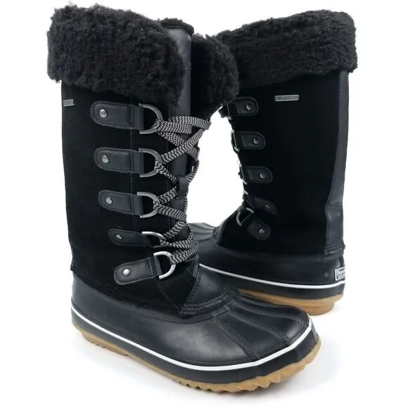 Bearpaw Black Hiber-Tech Cozy Wool Waterproof Leather Duck Boots 8 Rain Gorpcore