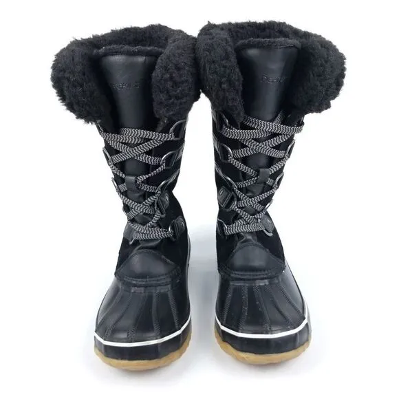 Bearpaw Black Hiber-Tech Cozy Wool Waterproof Leather Duck Boots 8 Rain Gorpcore