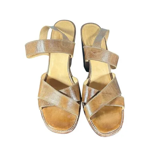 Bed Stu Women's Leather Heeled Sandals 11 Made in Mexico Brown Stylish Comfort