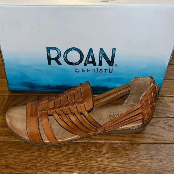 BED/STU by Roan Pecan Brown Leather Clairise Flat Sandals Women’s Size 8