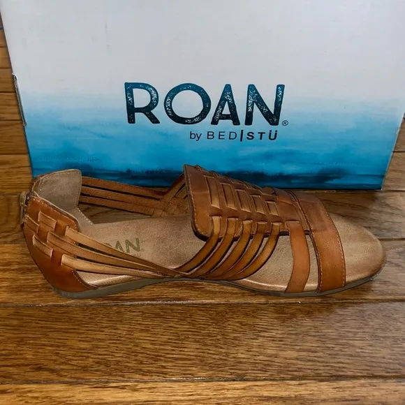 BED/STU by Roan Pecan Brown Leather Clairise Flat Sandals Women’s Size 8
