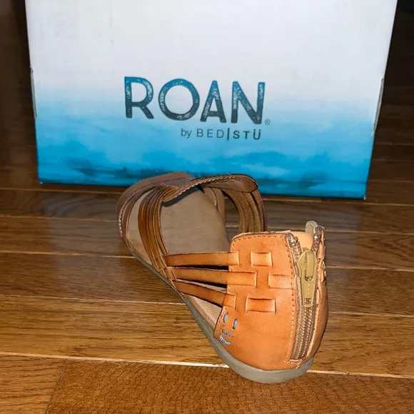 BED/STU by Roan Pecan Brown Leather Clairise Flat Sandals Women’s Size 8