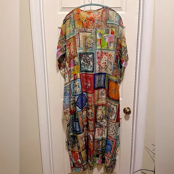 Bella Lace Multi-Colour Kaftan Dress size S/M in Silk/Cotton