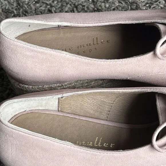 Bettye Muller Espadrilles Wedge Oxford Shoe Lace Up Pink Suede Size 7.5 M