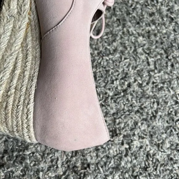 Bettye Muller Espadrilles Wedge Oxford Shoe Lace Up Pink Suede Size 7.5 M