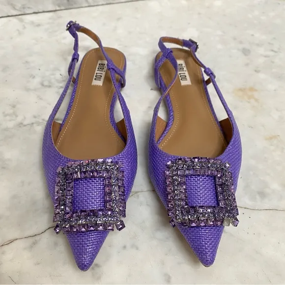 Bibi Lou Embellished Buckle Pointed Toe Ballet Flats