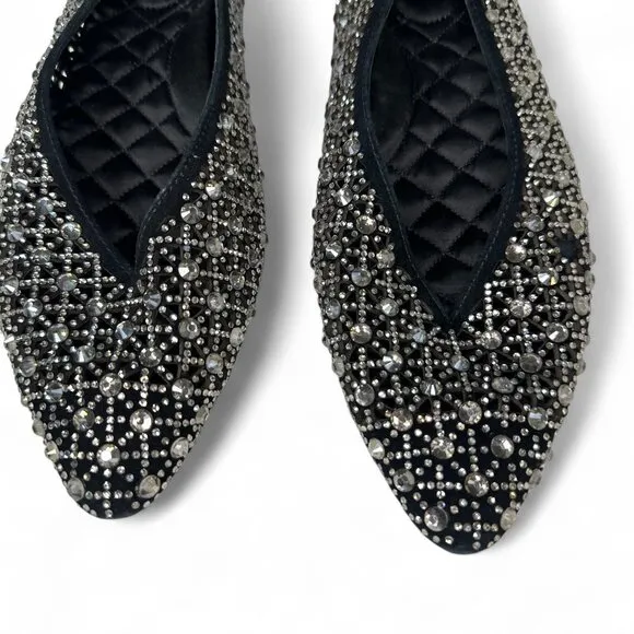 Birdies Women's Goldfinch Pointed Toe Suede Ballet Flat in Pewter Crystal 8.5