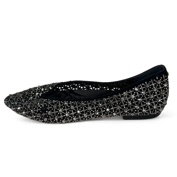 Birdies Women's Goldfinch Pointed Toe Suede Ballet Flat in Pewter Crystal 8.5