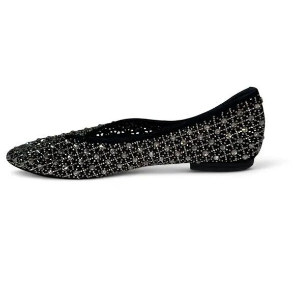 Birdies Women's Goldfinch Pointed Toe Suede Ballet Flat in Pewter Crystal 8.5