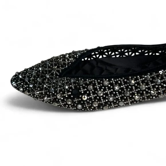 Birdies Women's Goldfinch Pointed Toe Suede Ballet Flat in Pewter Crystal 8.5
