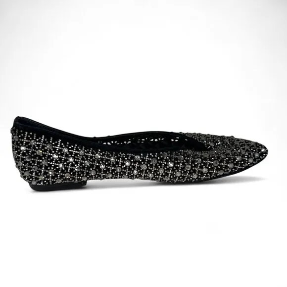 Birdies Women's Goldfinch Pointed Toe Suede Ballet Flat in Pewter Crystal 8.5