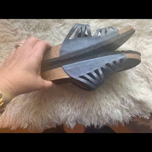 Birkenstock Granada Soft Footbed Sandals Open Toe Denim Blue Sz 40N