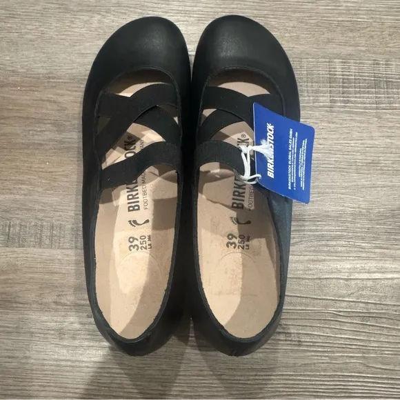 Birkenstock Santa Ana Black Leather Ballet Flats