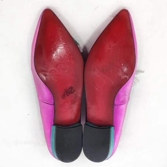 BISUE Anthropologie Ballerinas Metallic Tasseled Loafers Flats Pink