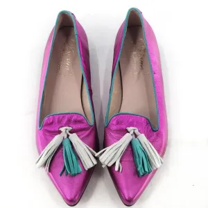 BISUE Anthropologie Ballerinas Metallic Tasseled Loafers Flats Pink
