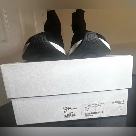 Black and White High-Top Sock Sneakers with Box