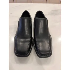Black Leather Slip On Loafers Dress Shoes Square Toe Comfort Size 7