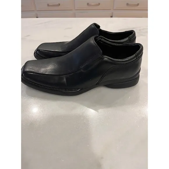Black Leather Slip On Loafers Dress Shoes Square Toe Comfort Size 7