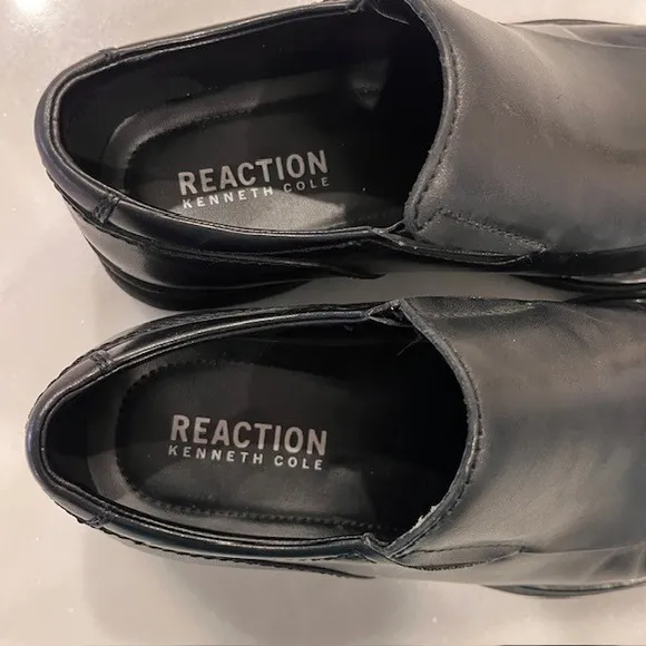 Black Leather Slip On Loafers Dress Shoes Square Toe Comfort Size 7