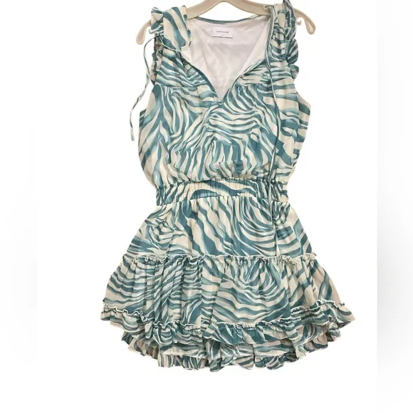 Blue white swirl zebra MELISSA ODABASH keri splash style flounce dress S cute