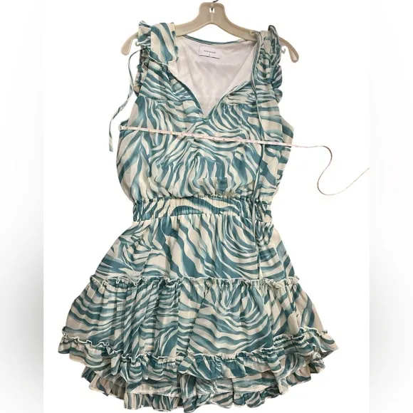 Blue white swirl zebra MELISSA ODABASH keri splash style flounce dress S cute